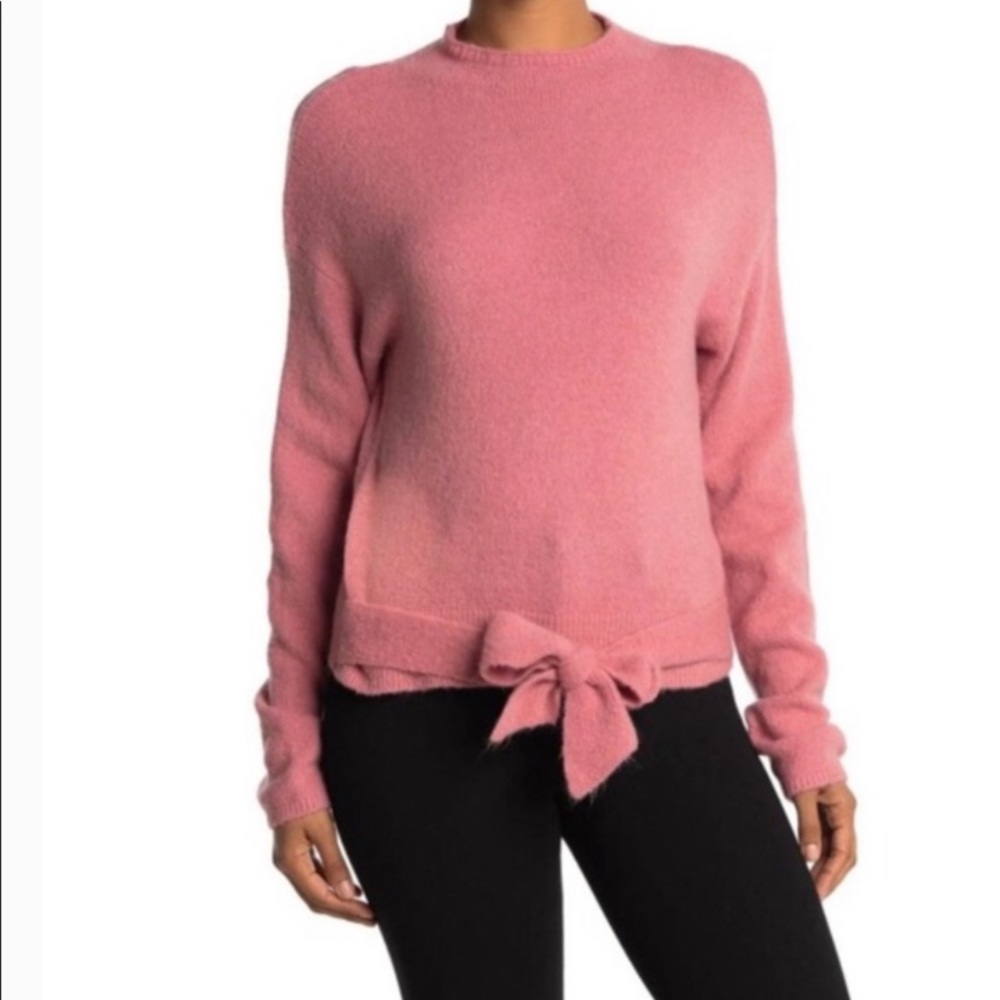 Wayf Pink Long Sleeved Cozy Tie Bow Hem Knit Sweater Medium NEW